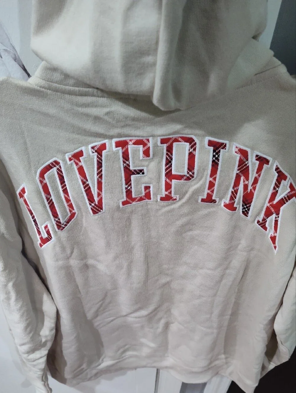 PINK Victoria's Secret Beige Zip-Up Hoodie with Red Logo - Picture 5 of 7